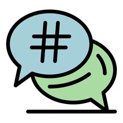 Sticker - Chat bubble hashtag icon. Outline chat bubble hashtag vector icon color flat isolated