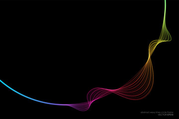 Poster - Vector abstract curve lines wavy in round frame colorful rainbow isolated on black background with empty space for text