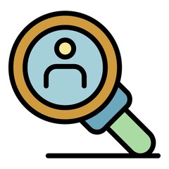 Poster - Person under the magnifier icon. Outline person under the magnifier vector icon color flat isolated