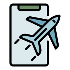 Poster - Airplane and smartphone icon. Outline airplane and smartphone vector icon color flat isolated