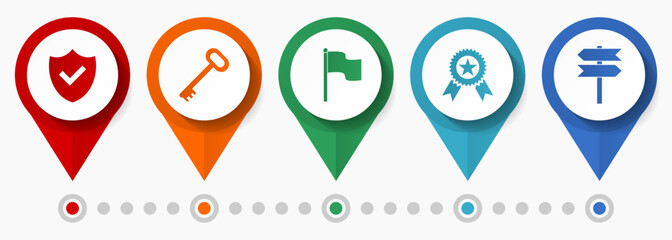 Leinwandbilder - Web and internet concept vector icon set, flat design colorful pointers, infographic template with 5 options