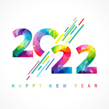 A Happy New Year 2022 Congrats . Stained-glass Logotype Concept. 20 22 Decorative Numbers With Modern Linear Geometric Style. Abstract Isolated Graphic Design Template. Creative Colour Decoration.