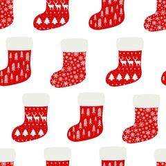 Wall Mural - Seamless pattern Christmas stocking vector illustration