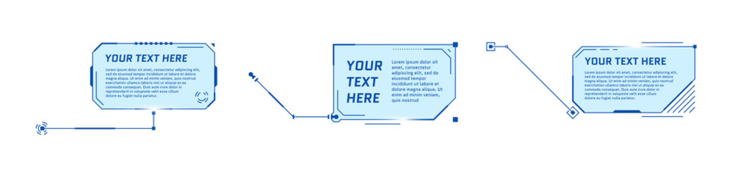 Poster - HUD futuristic style callout titles on white background. Infographic call arrow box bars and modern digital info blue frame layout templates. Interface UI and GUI element set. Vector eps illustration