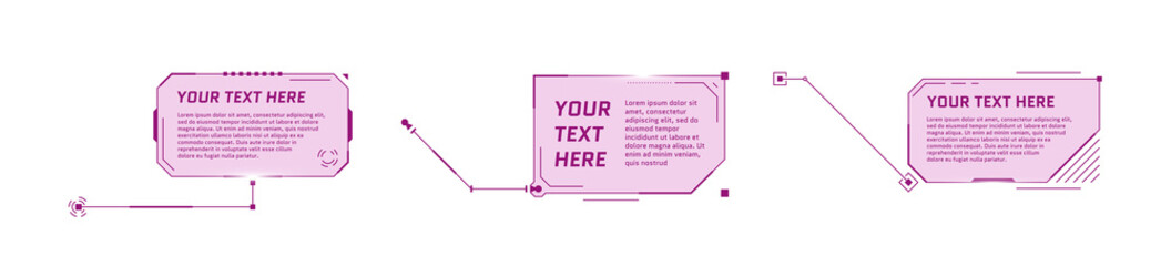 Poster - HUD futuristic style callout titles on white background. Infographic call arrow box bars and modern digital info pink frame layout templates. Interface UI and GUI element set. Vector eps illustration