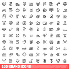 Poster - 100 brand icons set. Outline illustration of 100 brand icons vector set isolated on white background