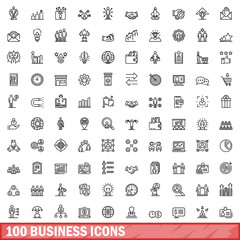 Poster - 100 business icons set. Outline illustration of 100 business icons vector set isolated on white background