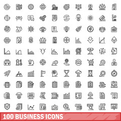 Poster - 100 business icons set. outline illustration of 100 business icons vector set isolated on white back