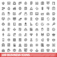 Poster - 100 business icons set. outline illustration of 100 business icons vector set isolated on white back