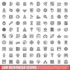Sticker - 100 business icons set. Outline illustration of 100 business icons vector set isolated on white background