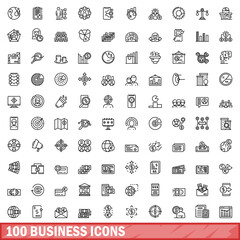 Poster - 100 business icons set. outline illustration of 100 business icons vector set isolated on white back