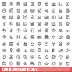 Poster - 100 business icons set. Outline illustration of 100 business icons vector set isolated on white background