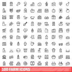 Poster - 100 farm icons set. Outline illustration of 100 farm icons vector set isolated on white background
