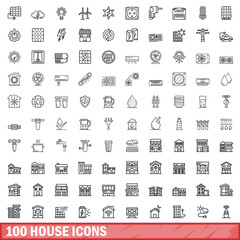 Poster - 100 house icons set. Outline illustration of 100 house icons vector set isolated on white background