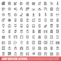 Wall Mural - 100 house icons set. Outline illustration of 100 house icons vector set isolated on white background