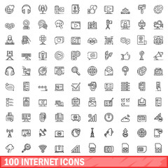 Poster - 100 internet icons set. Outline illustration of 100 internet icons vector set isolated on white background