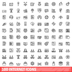 Poster - 100 internet icons set. outline illustration of 100 internet icons vector set isolated on white back