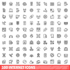 Poster - 100 internet icons set. Outline illustration of 100 internet icons vector set isolated on white background