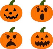 Jack O’lantern Pumpkins With Facial Expressions - Vector Illustration