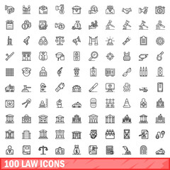Poster - 100 law icons set. Outline illustration of 100 law icons vector set isolated on white background