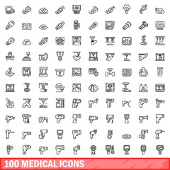 Poster - 100 medical icons set. Outline illustration of 100 medical icons vector set isolated on white background