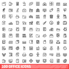 Poster - 100 office icons set. Outline illustration of 100 office icons vector set isolated on white background
