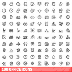 Poster - 100 office icons set. Outline illustration of 100 office icons vector set isolated on white background