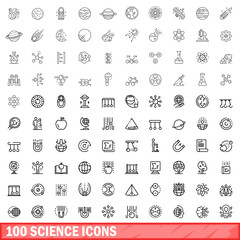 Poster - 100 science icons set. outline illustration of 100 science icons vector set isolated on white backgr