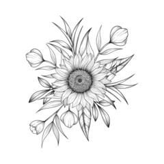 Hand drawn floral boutique drawing illustration isolated on white background.