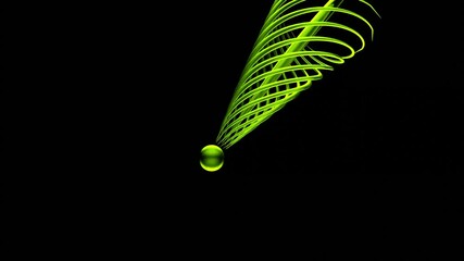 Poster - Energy comet with spiral shaped tail in space, modern abstract background. Design. Colorful sphere flying chaotically with a stream of light surrounded by lined tail, seamless loop.