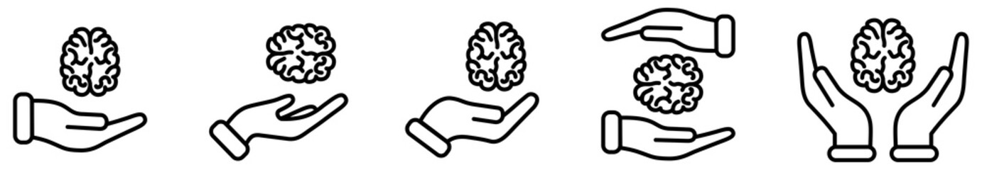 Brain symbol or icon above and in hands