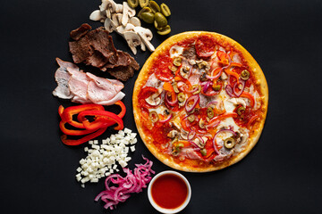 Canvas Print - Ingredients for pizza on the black background