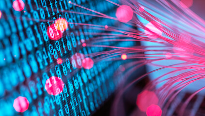 Optical fibers representing virus attacking computer