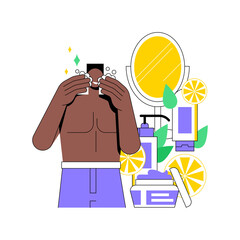 Poster - Skincare abstract concept vector illustration. Skin therapy, green cosmetic product, body care lotion, facial cream, serum oil, face cleansing and hydrating, spa treatment abstract metaphor.