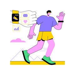 Poster - Sport and fitness tracker abstract concept vector illustration. Activity band, health monitor, wrist-worn device, application for running, cycling and every-day training abstract metaphor.