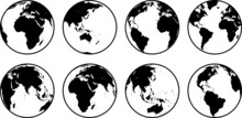 Earth Globe Set. World Map In Globe Shape. Earth Globes Collection On Isolated Background. Flat Style - Stock Vector.