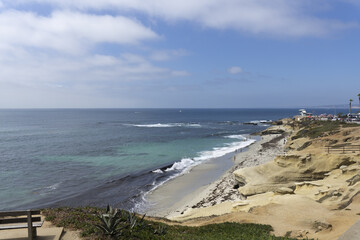 Poster - View of Pacific Ocean with beach and cliff. Torrey Pines State Natural Reserve and State Park