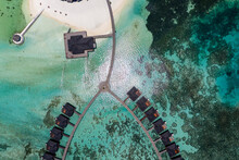 Overhead View To Water Bungalows At Olhuveli, South Male Atoll, Maldives