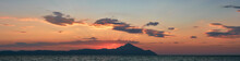 Greece, Halkidiki, Sea And Athos Mountain At Sunrise