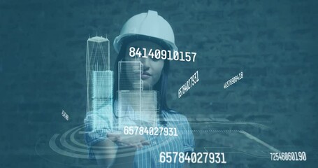 Poster - Animation of data processing over female civil engineer