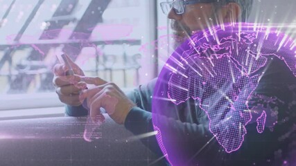 Poster - Animation of globe over man using smartphone