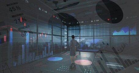 Poster - Animation of financial data processing over businesswoman