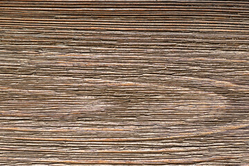 Wall Mural - Image of brushed wooden board. Cool dark grunge wood grain texture background. Top view of brown wood cutting board.