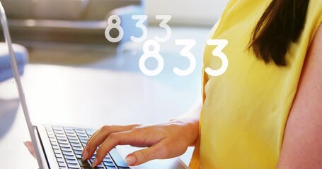 Poster - Animation of growing numbers over woman using laptop