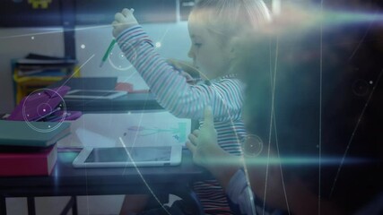 Poster - Animation of network of connections over happy diverse schoolchildren