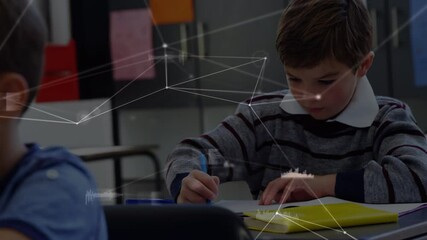 Poster - Animation of network of connections over happy diverse schoolchildren