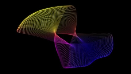 Wall Mural - Abstract gradient object animation with four colour accent, spinning and flowing 3D object, made with line art, rotating  element on the black background, isolated motion graphic