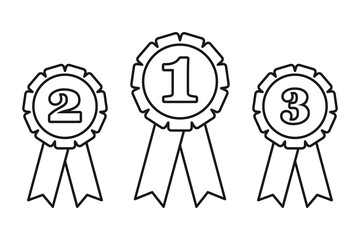 First place second place and third place rossette prize ribbons in vector outline set