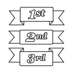 Wall Mural - First place second place and third place award winner ribbons or banners in outline vector icon set