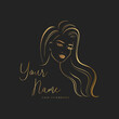 Hair extensions logo. Elegant silhouette of a girl with long hair on a black background